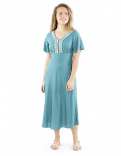 Robe bohème midi évasée brodée main 2