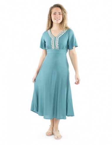 Midi boho flared dress hand embroidered