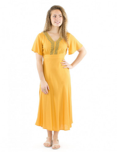 Midi boho flared dress hand embroidered