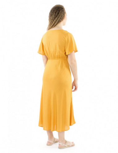 Robe midi évasée jaune brodée main