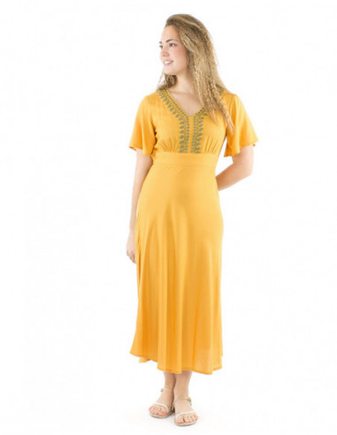 Midi boho flared dress hand embroidered