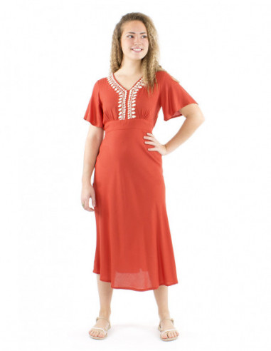 Midi boho flared dress hand embroidered