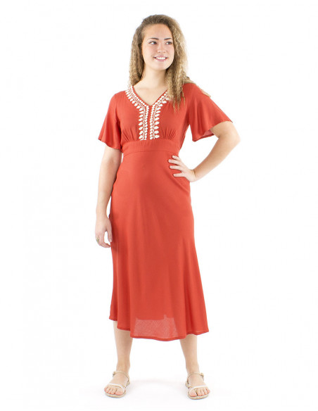 Midi boho flared dress hand embroidered