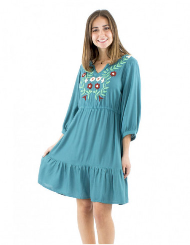 Robe courte bohème évasée brodée main