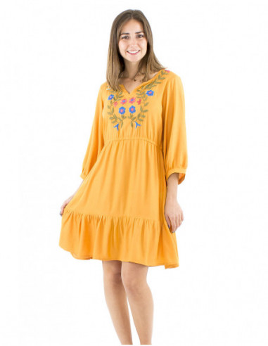 Short flared boho dress hand embroidered
