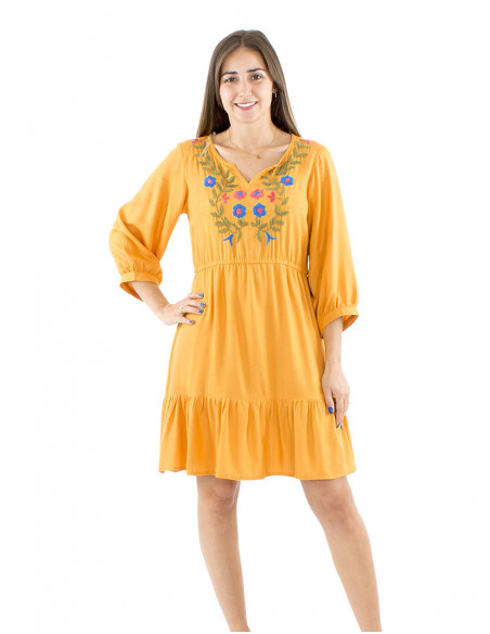 Robe courte bohème évasée brodée main