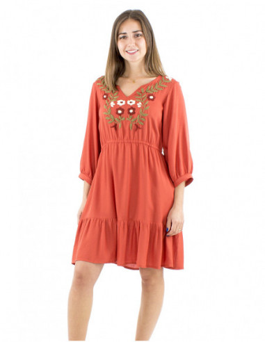 Robe courte bohème évasée brodée main