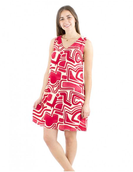 Short fluid dress large cut ethnic print