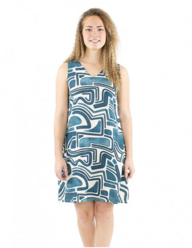 Short fluid dress large cut ethnic print