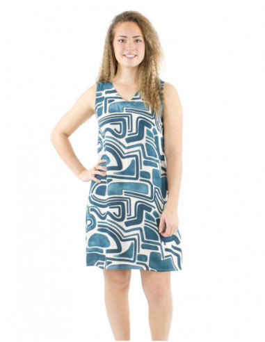 Short fluid dress large cut ethnic print