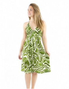 Mini robe col V dos nu motif ethnique 2