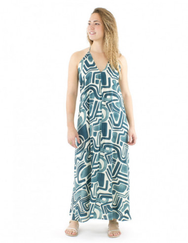 Robe longue dos nu motif style africain