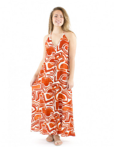 Robe longue dos nu motif style africain