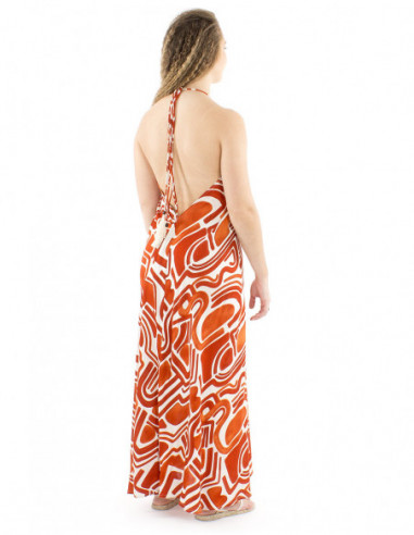 Robe longue dos nu motif style africain