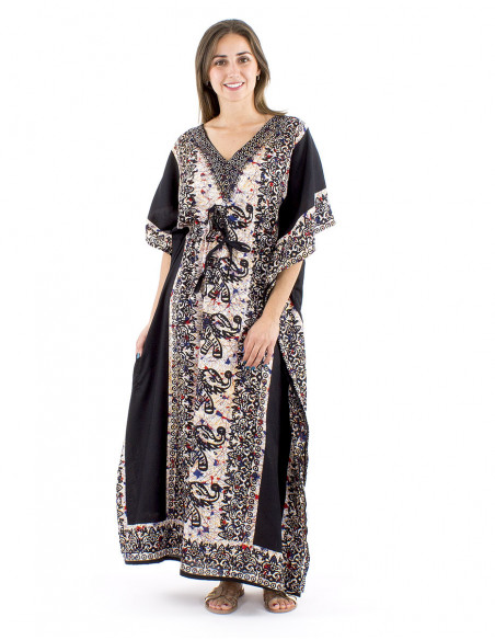 Robe longue kaftan motif éléphant