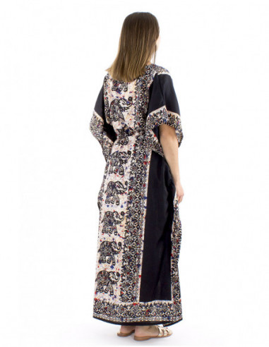 Robe longue kaftan motif éléphant