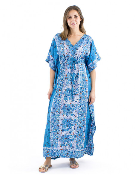 Robe longue kaftan motif éléphant