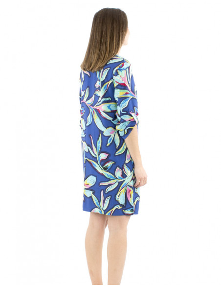 Tunic dress 3/4 sleeves tropical pattern