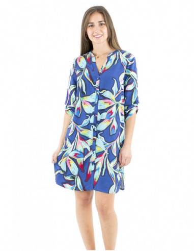 Robe tunique manches 3/4 motif tropical