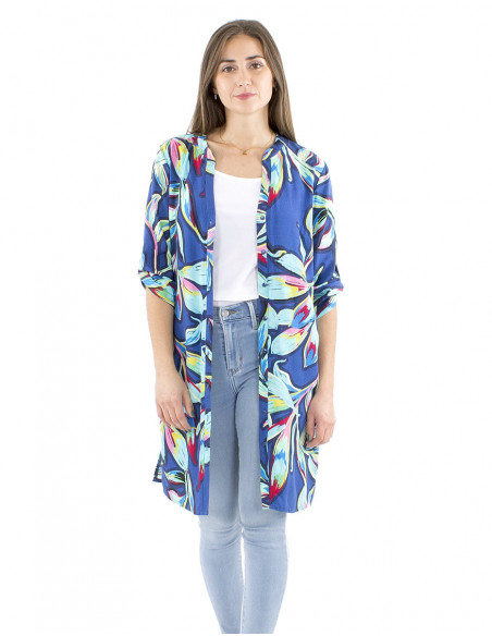 Robe tunique manches 3/4 motif tropical
