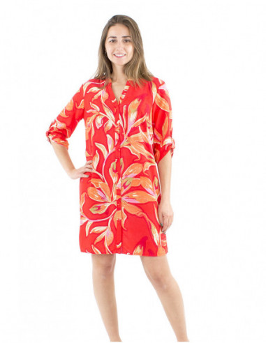 Robe tunique manches 3/4 motif tropical