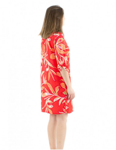 Tunic dress 3/4 sleeves tropical pattern