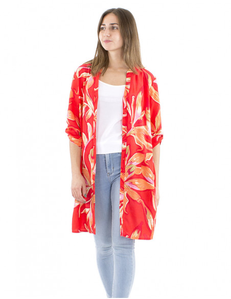 Tunic dress 3/4 sleeves tropical pattern