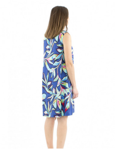 Mid-length flared dress tropical print