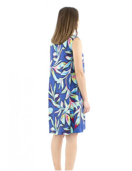 Robe mi-longue évasée motif tropical