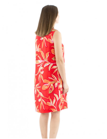 Robe mi-longue évasée motif tropical