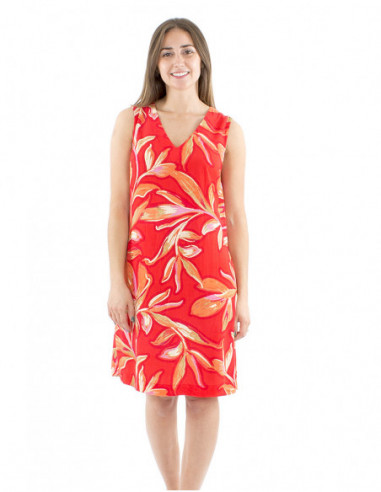 Mid-length flared dress tropical print
