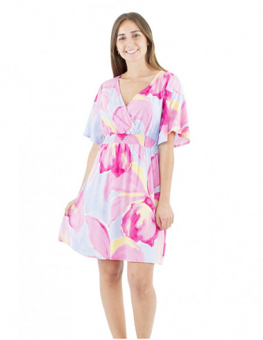 Robe courte motif orchidée pastel