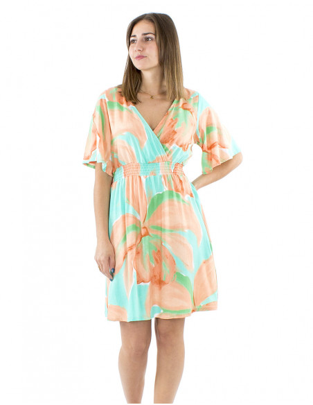 Robe courte motif orchidée pastel