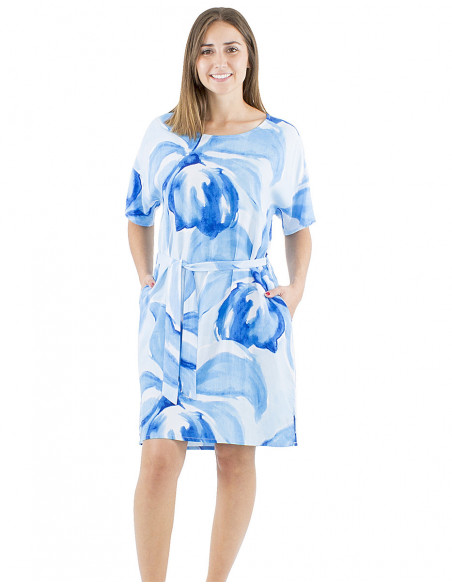 Robe courte imprimé orchidée ceinture