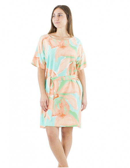 Robe courte imprimé orchidée ceinture