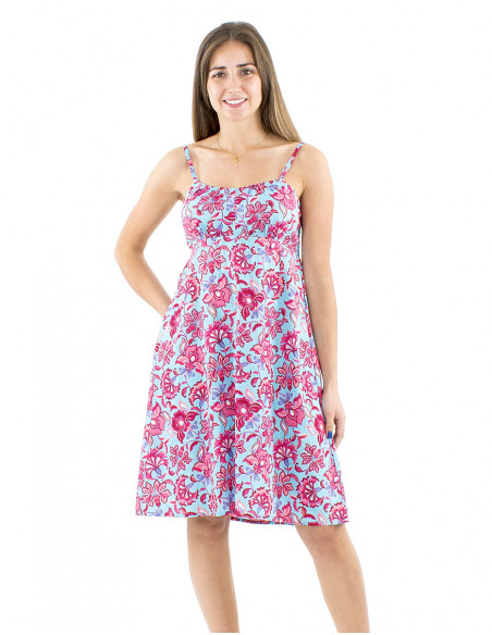Robe courte à bretelles motif fleuri