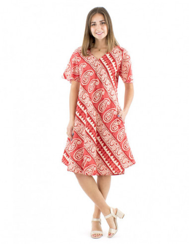 Cotton short dress afrohemian pattern