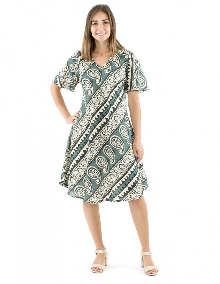 Cotton short dress afrohemian pattern