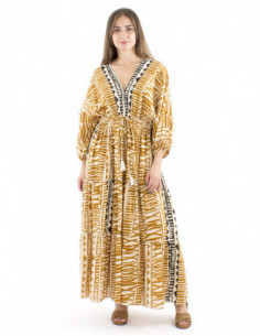 Maxi robe coton motif ethnique liens