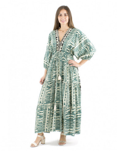 Cotton maxi dress afrohemian style