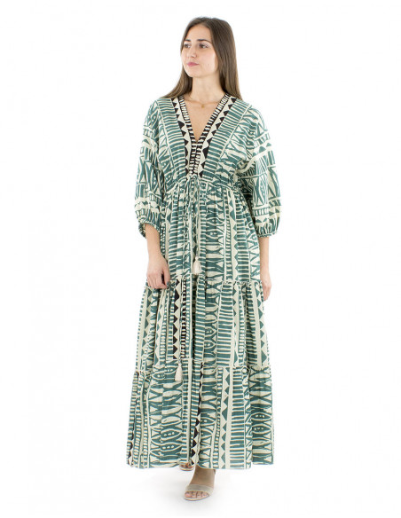 Cotton maxi dress afrohemian style