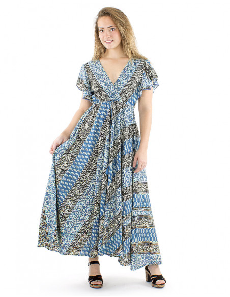 Maxi dress cotton fabric ethnic style