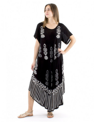 Robe de plage bohème motif blanc sur noir