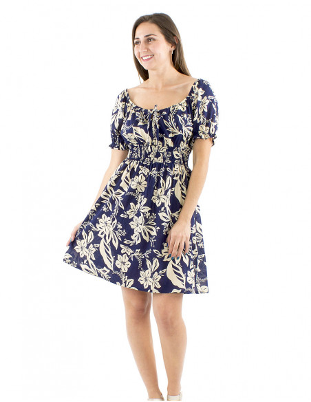 Short romantic cotton dress with smock