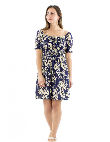 Short romantic cotton dress with smock