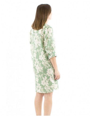 Cotton tunic dress tropical pattern