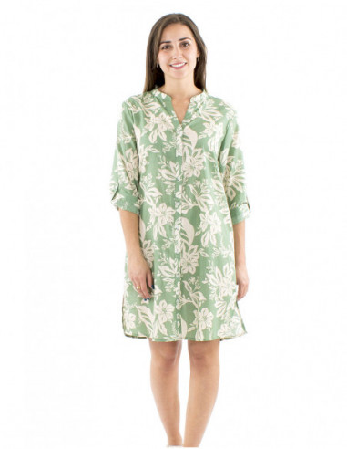 Cotton tunic dress tropical pattern