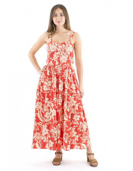 Long maxi-dress straps and floral print