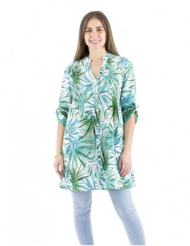Robe tunique coton imprimé tropical