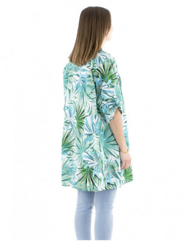 Robe tunique coton imprimé tropical